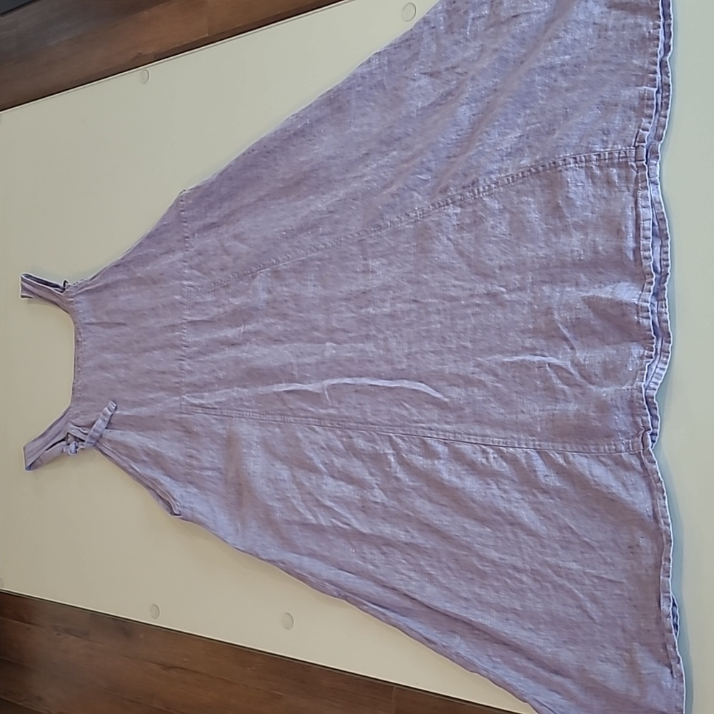 EUC FLAX Soft Lavender 100% Linen Jumper with Adjustable Straps and Pockets - Picture 12 of 13
